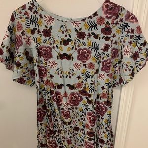 Urban Outfitters - Floral Dress with Exposed Back - S - Light Blue with Purple